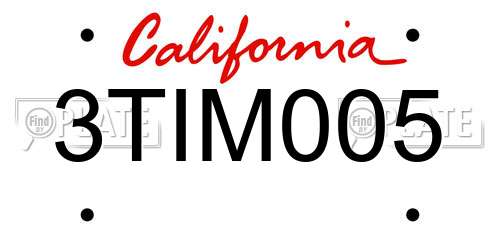 3TIM005 California License Plate
