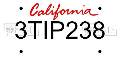 3TIP238 California License Plate
