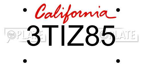 3TIZ85 California License Plate