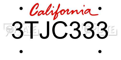 3TJC333 California License Plate