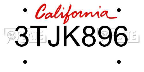 3TJK896 California License Plate