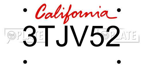 3TJV52 California License Plate