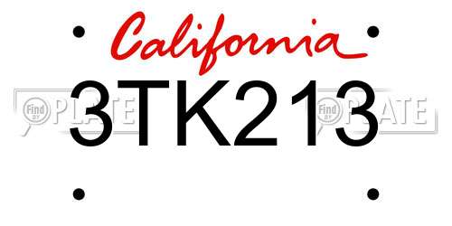 3TK213 California License Plate