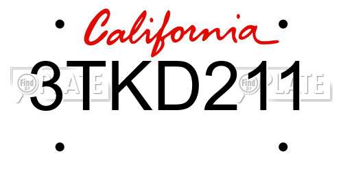 3TKD211 California License Plate
