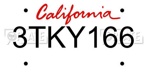 3TKY166 California License Plate