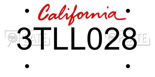 3TLL028 California License Plate
