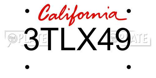3TLX49 California License Plate