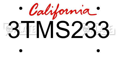3TMS233 California License Plate