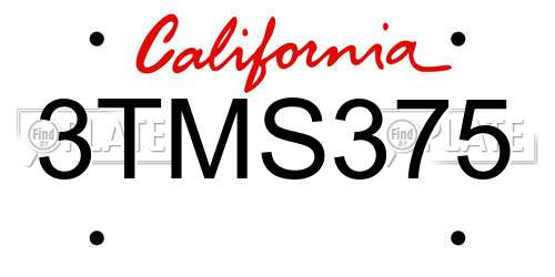 3TMS375 California License Plate