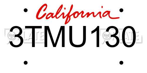 3TMU130 California License Plate