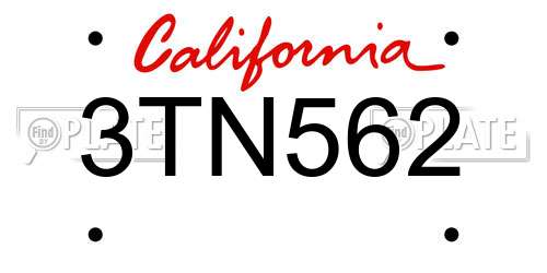 3TN562 California License Plate