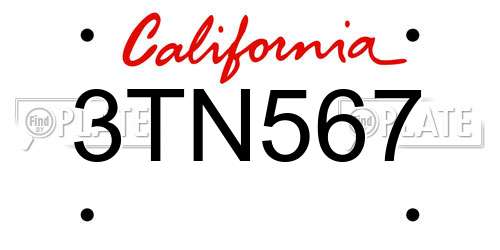3TN567 California License Plate