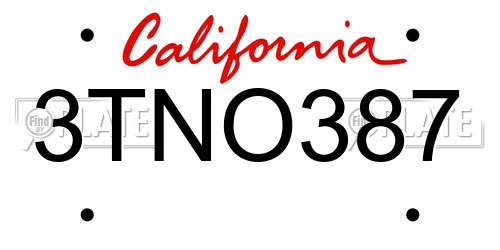 3TNO387 California License Plate