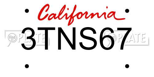 3TNS67 California License Plate