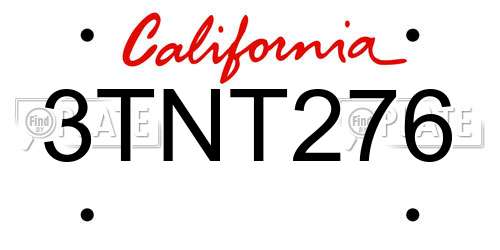 3TNT276 California License Plate