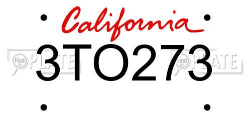 3TO273 California License Plate