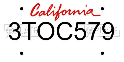 3TOC579 California License Plate
