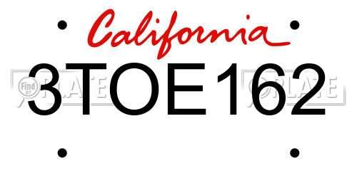 3TOE162 California License Plate