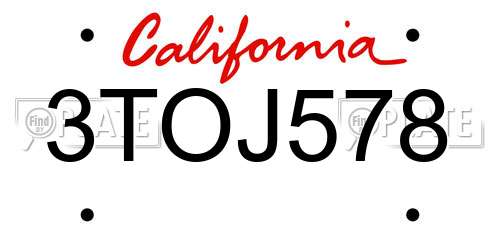 3TOJ578 California License Plate