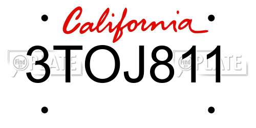 3TOJ811 California License Plate