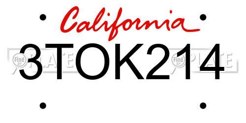 3TOK214 California License Plate