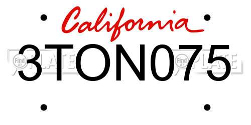 3TON075 California License Plate