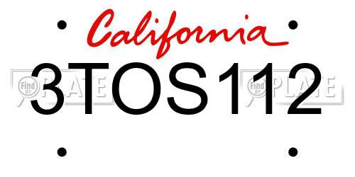 3TOS112 California License Plate