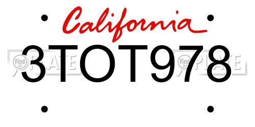 3TOT978 California License Plate