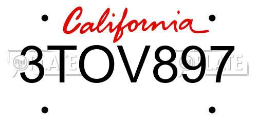3TOV897 California License Plate