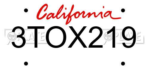3TOX219 California License Plate