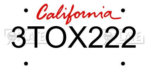3TOX222 California License Plate