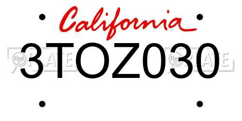 3TOZ030 California License Plate