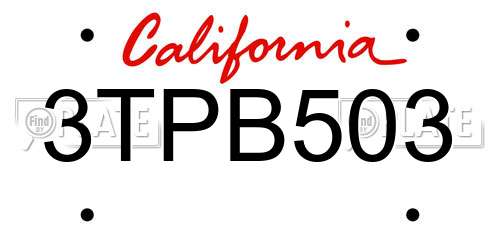 3TPB503 California License Plate