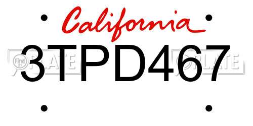 3TPD467 California License Plate