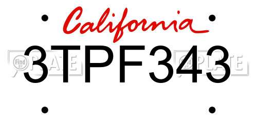 3TPF343 California License Plate