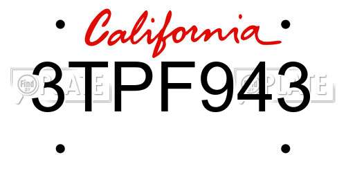 3TPF943 California License Plate