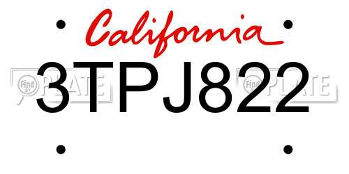3TPJ822 California License Plate