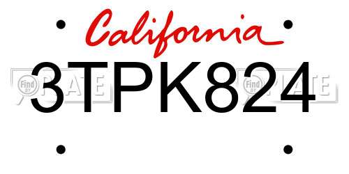3TPK824 California License Plate