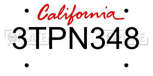 3TPN348 California License Plate