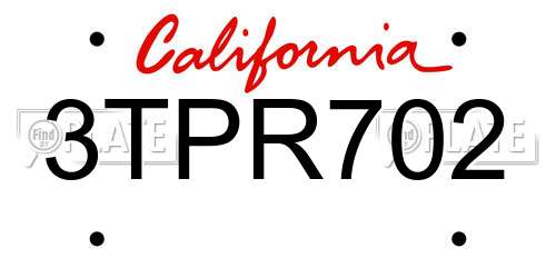 3TPR702 California License Plate