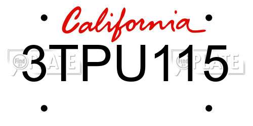 3TPU115 California License Plate