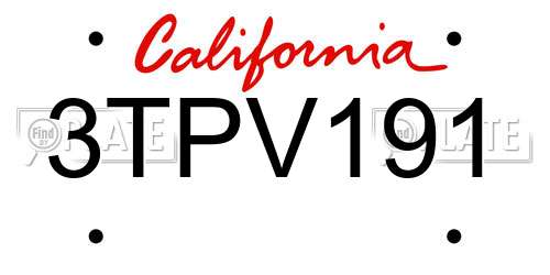 3TPV191 California License Plate
