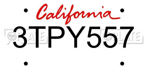 3TPY557 California License Plate