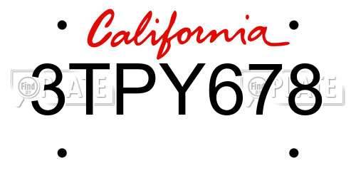 3TPY678 California License Plate