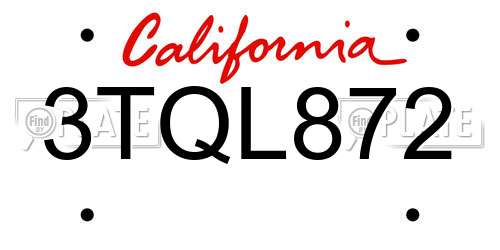 3TQL872 California License Plate