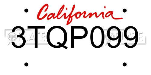3TQP099 California License Plate