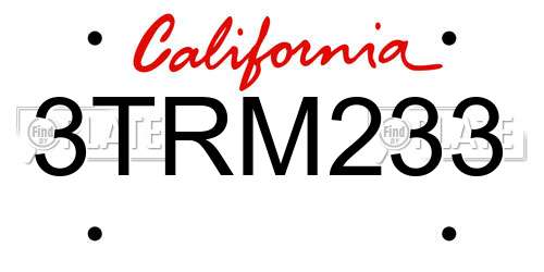 3TRM233 California License Plate