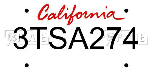 3TSA274 California License Plate