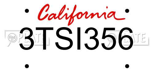 3TSI356 California License Plate
