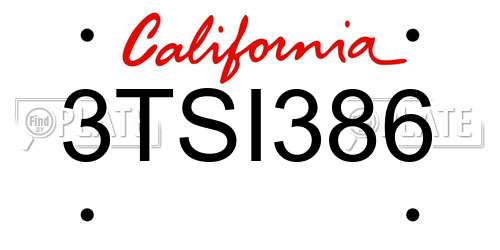 3TSI386 California License Plate